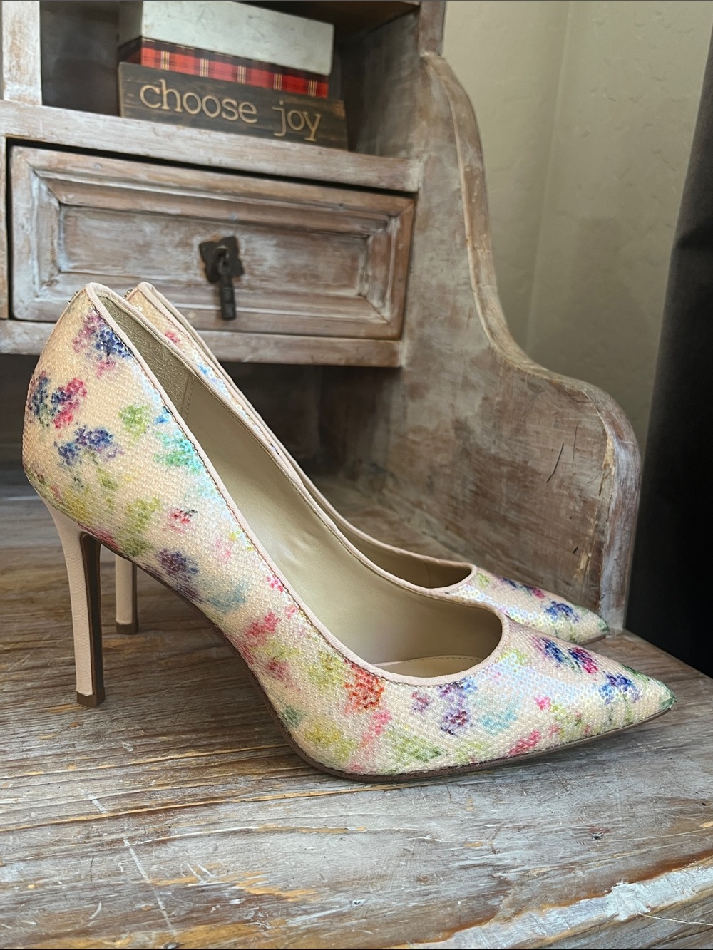 🤍 Sam Edelman Hazel Pumps Size 8 floral pointy toe sequins stilleto heels